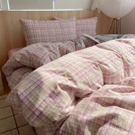 Dusty Pink Classic Plaid Fitted Bedding Set