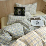 Sky Yellow Soft Plaid Fitted Bedding Set