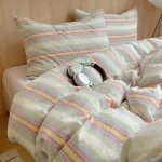 Pastel Rainbow Textured Stripe Fitted Bedding Set