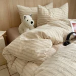 Natural Beige Pinstripe Fitted Bedding Set