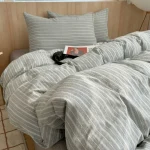 Soft Grey Narrow Stripe Fitted Bedding Set