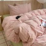 Blush Pink Fine Stripe Fitted Bedding Set