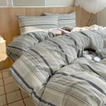 Navy Grey Layered Stripe Fitted Bedding Set