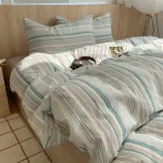 Teal Beige Coastal Stripe Fitted Bedding Set