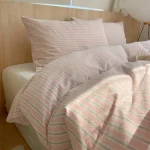 Blush Grey Simple Stripe Fitted Bedding Set