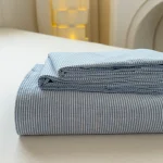 Deep Blue Pinstripe Folded Sheet Set