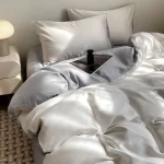 Silver White Smooth Two Tone Bedding Set