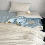 Sky Blue Ivory Smooth Bedding Set