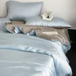 Ice Blue Taupe Smooth Bedding Set